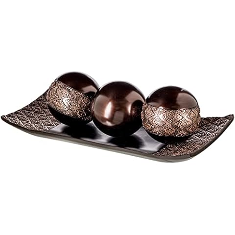 Creative Scents Dublin Home Decor Tray and Orbs Set - Coffee Table Decor Centerpiece Table Decorations for Living Room Decor - Decorative Accents Bowl with Spheres Balls for Dining Table Decor Brown Cover