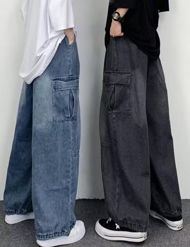 Y2k Jeans Baggy Jeans Cargo Calça Hip Hop Streetwear Baggy Cargo Jeans Skater, Ts1#preta, G