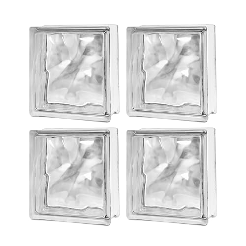 4 Packs-7.48x7.48x3.54 High Transparency Cloud and Mist Patterned Square Hollow Glass Brick - Used in Building Fields Such as Restaurant partitions bathrooms and for DIY Lighting fixtures etc