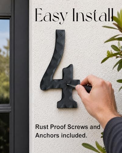 Image of NACH House Numbers for Outside, 8 inch Black Address Numbers for House - Number 8 - Rustic Numbers for Outside with Mounting Hardware