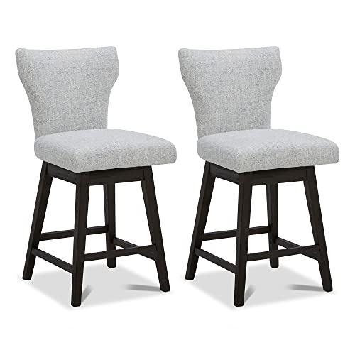 Watson & Whitely Taburetes de bar giratorios modernos, taburete de bar tapizado de tela fácil de limpiar con respaldo para isla de cocina, patas de madera maciza, asiento de 26 pulgadas de alto, juego