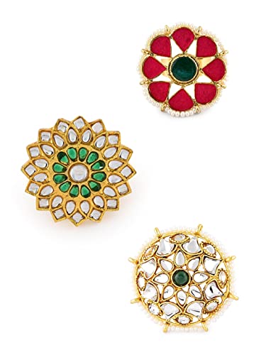 ZAVERI PEARLS Set Of 3 Wedding Collection Adjustable Finger Rings For Women-ZPFK11488