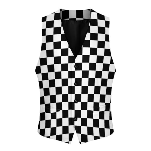 Black White Racing Checkered Funny Men's Formal Suit Vest Casual Business Dress Waistcoat Printed Vest Slim Fit3