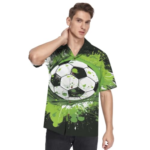 Chemise hawaïenne verte soccerball respirante boutonnée pour homme actif sur la plage