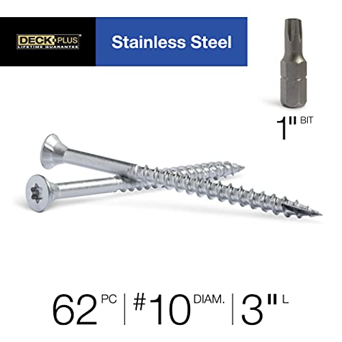 Image of Deck Plus 3 Inch Epoxy Coated Exterior Wood and Fence Screws #10 x 3 Torx /Star Drive Included Coarse Thread, Outdoor Rust Resistant Decking Screw, Silver, 1lb Box, 62 Pieces | 48466