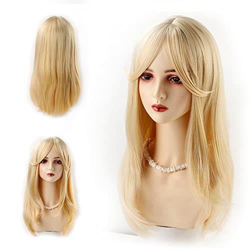 HUAISU Long Blond Wig with Bangs Synthetic High Density Long Straight Hair Wig for Women Cosplay Wig (Gold, 23inch)
