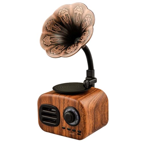 Kisangel Enceinte sans Fil Portable Rétro de Gramophone Phonographe, Mini Haut-Parleur Fente Carte, Haut-Parleur de Basses en Bois de Noyer, Compatible Smartphone et Tablette, Présent