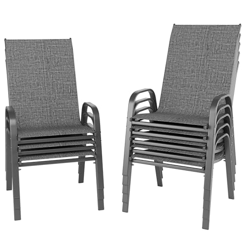 Image of Betterhood Patio Chairs Set of 8, Stackable Outdoor Dining Chairs Set with Breathable Seat Fabric, All-Weather Powder-Coated Metal Frame for Pool Side, Backyard, 350LBS Capacity (Grey, Set of 8)