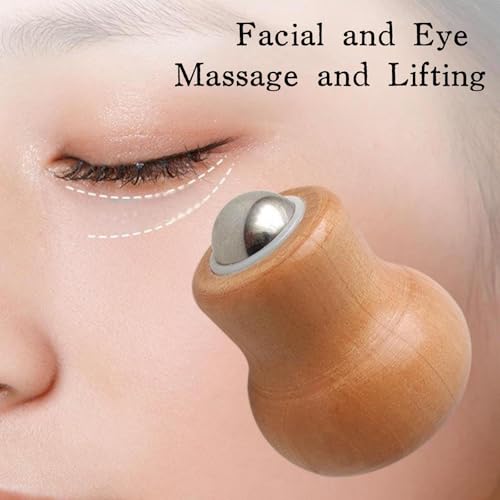 KINTEGOOD Stainless Steel Facial Massage Roller with Beech Wood Handle, 360-Degree Rotating Ice Ball for Face and Eye Care, 1 Pack
