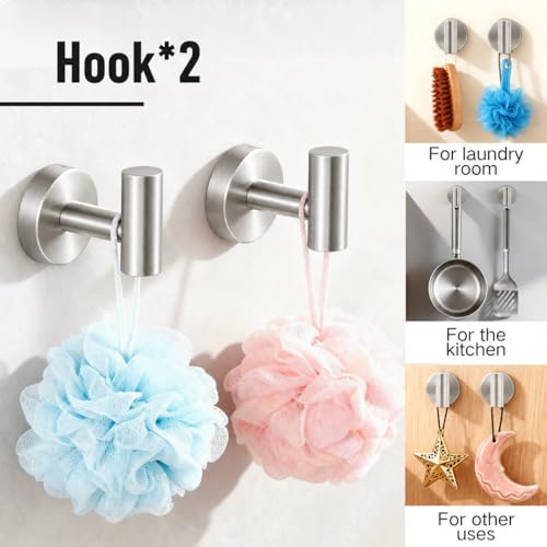 Regbogen Silver 5 Pieces Bathroom Hardware Set, 16 Inch Bathroom Towel Holder, Wall-Mounted Towel Bar, Towel Racks for Bathroom, Robe Towel Hooks, Toilet Paper Holder by RegBogen - Image 6