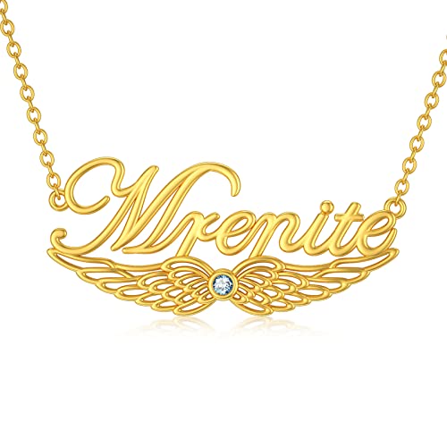 MRENITE 10k 14k 18k Solid Yellow Gold Personalized Name Necklace – Dainty Nameplate Jewelry - Custom Any Name Gift for Her Women Daughter Wife