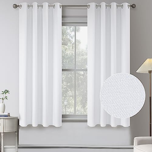 2 Panels Linen Textured 100% Blackout Curtains for Basement- Thermal Insulated Entryway Cottage Decor Curtains -Waterproof Farmhouse Grommet Top Curtains for Bathroom(W 52 x L 54 Inch ,Pure White)