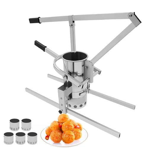 Máquina formadora manual de albóndigas, acero inoxidable con 5 moldes, semiautomática para pescado, carne de res, cerdo, perfecta para cocina, restaurante, 16 cm de diámetro