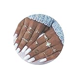 TRAJE EXQUISITO: El juego de anillos incluye diferentes estilos de anillos, anillos de ópalo, anillos de corona, anillos de estrellas, anillos de luna, anillos de anillos de agua, anillos con incrustaciones de diamantes de imitación, anillos con nudos y más.