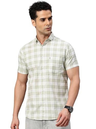 Image of Majestic Man Slim Fit Pure Cotton Checked Half Sleeve Casual Shirt