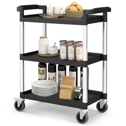 IRONMAX - IRONMAX Service Cart with Wheels, 3 Tier Heavy Duty 330LBS Capacity Utility Cart w/Locking Wheels, Push Plastic Food Dining Trolley for Kitchen, Restaurant, Hotel, Office, Workshop, Garage
