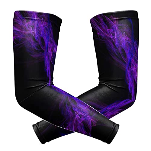 ZGXJJPP Black Purple Abstract Arm Sleeves for Men or Women Compression Cooling Ice Silk UV Sun Protection Arm Sleeves Sports Protection Tattoo Cover Sleeves