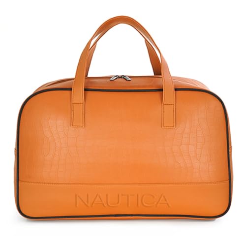 Image of Nautica Unisex 25L PU Duffle Bag for Travel | Stylish Leatherette Cabin Luggage with Smooth Zippers | Compact, Comfortable & Spacious for Weekend Trips, Gym & Everyday Use | TAN