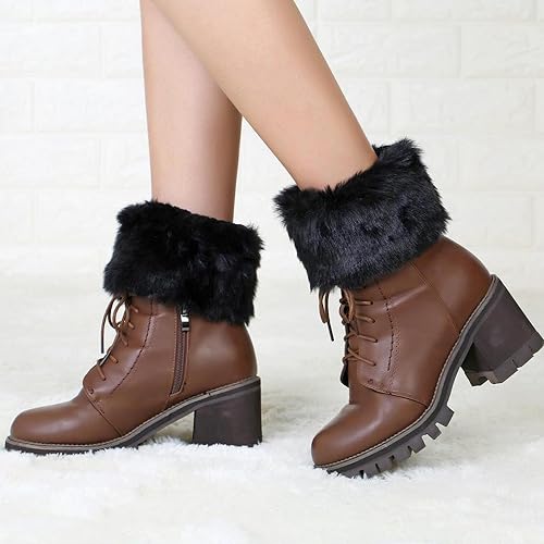 Women Faux Fur Trim Boot Cuffs, Short Furry Fuzzy Leg Warmers Winter Knitted Boot Socks Ankle Warmers for Girls 5