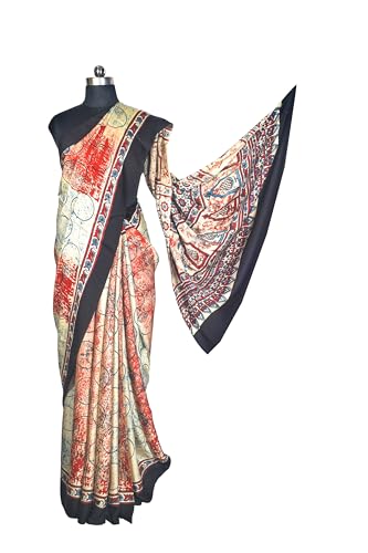 Image of Ethnics of Kutch Womenss Ajrakh Modal Silk Natural Dye Hand Block Print Saree with Blouse Piece - 5.5 Mtr Length