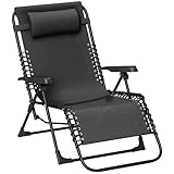 Outsunny Sonnenliege klappbar Gartenliege mit Kopfkissen, Liegestuhl mit 5-Fach verstellbare Rückenlehne, wetterfeste Campingliege, Gartenstuhl bis 120 kg belastbar, für Garten Outdoor Strand, Schwarz