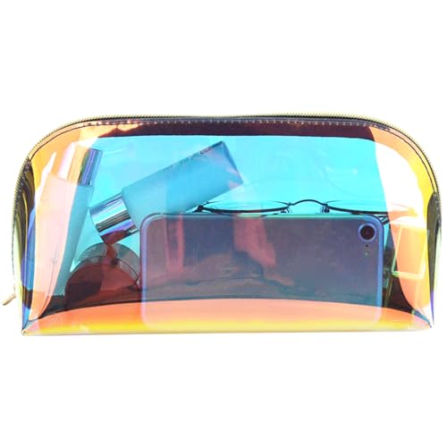 INVODA Holographic Makeup Bag Glitter Iridescent Clutch Bag Mini Cute Cosmetic Bag for Women, Portable Waterproof Clear Handbag for Travel Toiletry Tools Cosmetic Organizer Bag (Style 1 L)