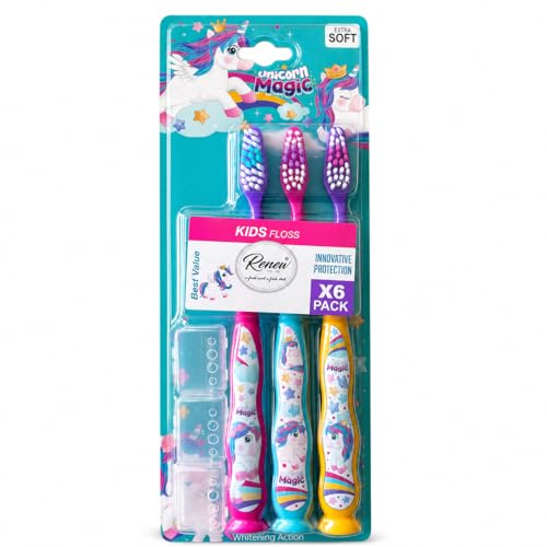Tender Me Renew The Life Kids Toothbrush - Unicorn Magic Soft Bristle Manual Travel Tooth Brush with Caps for Boys & Girls Extra Soft 3 Pack
