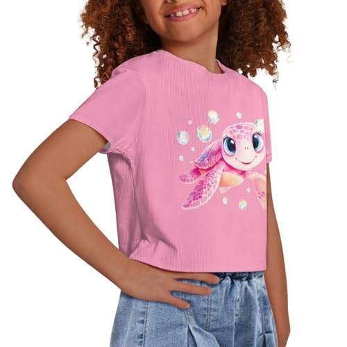 Image of Girls Fashion Crewneck Tee Shirts Casual Short Sleeve Crop Top Summer Outfits 5-14 Year