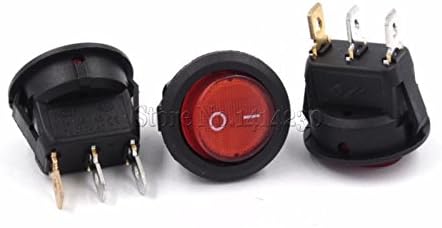 SPST Round Rocker Switch 3 Pin 6A 250V 10A 125V AC On Off | 10pcs 23mm Round Rocker Switch, SPST, 3-Pin, Red Light, 6A/250V 10A/125V AC, ON/OFF.