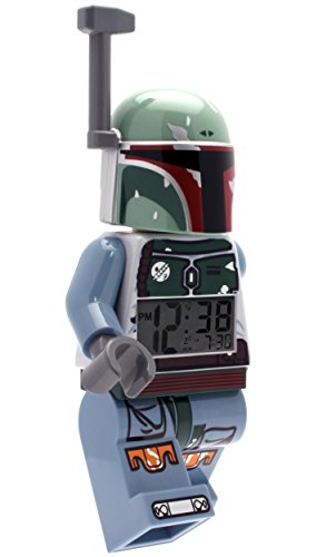 Lego Star Wars Boba Fett Kids Minifigure Light Up Alarm Clock | Green/Blue | Plastic | 9.5 Inches Tall | Lcd Display | Boy Girl | Official #TOP4