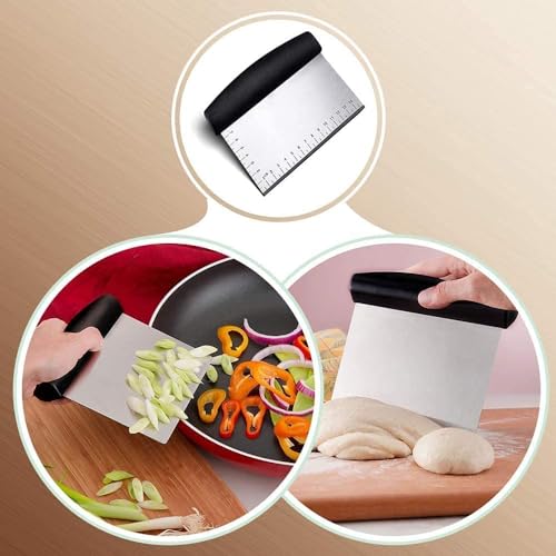 Image of Bench Dough Scraper Chopper Stainless Steel Kitchen Utensil Multipurpose Pastry /Food Cutter Scraper Baking Tool for Cake, Pizza, Bread, BBQ (Pack - 1) (Black)