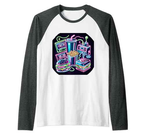Retro Snack Blast - 80s Foodie Vector Art Raglan Baseball Tee
