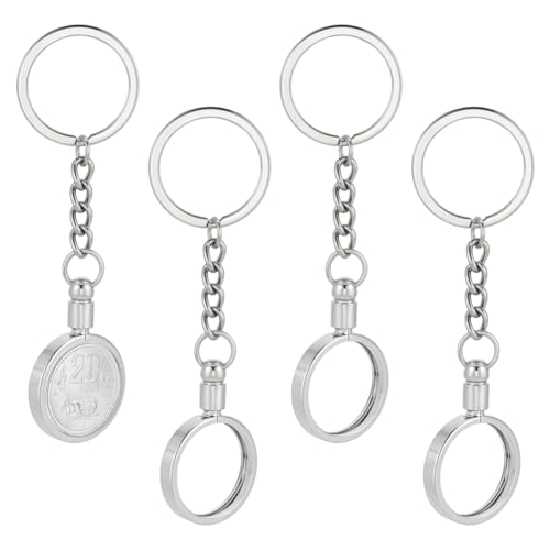 FINGERINSPIRE 4 Stück Münzhalter Schlüsselanhänger 48mm Rund Platin Medaillonhalter Legierung Schlüsselanhänger Für Challenge Münzen Sammlermarken Gedenkmedaillen Individuelle Medaillons Souvenirs