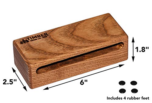 Timber Drum Co. 6\" Wood Block with Mallet — Made in U.S.A. — Creates Loud and Resonant Tone from Handcrafted Solid American Hardwood, Includes Rubber Feet, Small (T4-S)