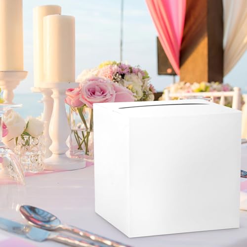 Image of Hooqict White Card Box with Slot 9.1 inch Wedding Grad Gift Card Box Holder for Party Reception, Graduation, Birthday, Retirement, Bridal or Baby Shower, Raffle Ticket Money Envelope