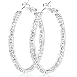 PABBEU Sterling Silver Hoop Earrings for Women Hypoallergenic Lightweight 925 Silver Hoops Cubic Zirconia Large Hoop Earrings for Women 30/40/50MM