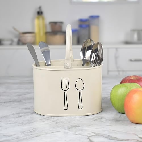 Image of Metal Spoon Stand for kitchen Steel | Cutlery Holder | Spoon Holder | Cutlery stand | Spoon organiser for kitchen - (White 4 partition) (White) 12 months Warranty
