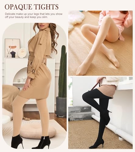 Image of Opaque Tights for Women High Waist Control Top Pantyhose