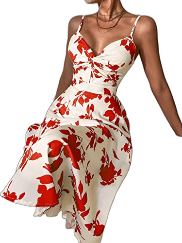 plants print tie back cami dress