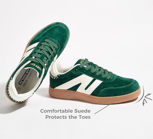 Image of LUCKY STEP Women Retro Gum Sole Fashion Sneakers | Genuine Leather Classic Tennis Skate Walking Shoes Anti Slip Trainers
