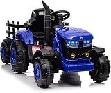 Tracteur Électrique Enfant avec Remorque Amovible, Voiture Électrique 35W Moteur Double, Télécommande Parentale, LED, Musique, USB/sans Fil, 3 Vitesses, 3 8 Ans, Bleu
