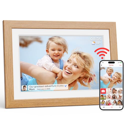 Frameo Digital Picture Frame 10.1" Digital Photo WiFi 32GB Natural Wood