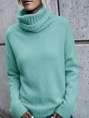 Image of FISACE Womens Oversized Turtleneck Pullover Sweater Cable Knit Sweater Tops | Long Sleeve,Slouchy,Fall,Winter,Lightweight,Loose,Trendy,Casual,Sexy