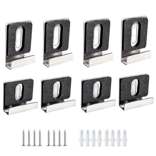 Image of 8pcs Metal Mirror Holder Kit for Wall Mounting,2 Size Mirror Clip with Rubber Gasket and Screw,Wide groove mirror holders for frameless mirror mounting Hardware Heavy-duty mirror hooks(Silver)