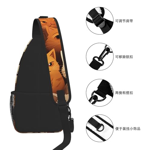 Mochila Crossbody Sling Naranja con Estampado de Gatos miniatura 7