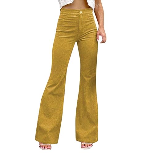 Pantalon évasé en velours côtelé uni pour femme ajusté et chaud