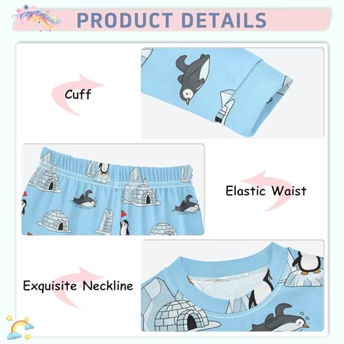 Pajama Sets Long Sleeve Cute Penguins in Water Soft Comfy Sleepwear 2 Piece PJS 3-8T4