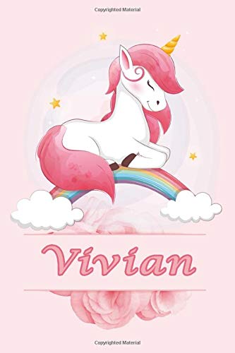 Vivian: Personalized Journal to Write In Notebook for Girls and Women Initials Names Cute Unicorn: Notebook 6 x 9 - 120 Blank Lined Pages
