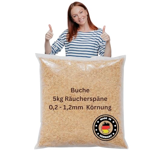 Räucherspäne Buche 500-1000 Körnung 0 2-1 2mm | 5 kg | 100% Buchenholz | Naturbelassen & Rauchstark | Für Fisch Fleisch & Käse & HLKauf-Block