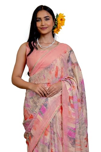 Image of MIRCHI FASHION Women Saree Floral Print Chiffon | Lightweight Festive Occasion Sari for Farewell and Functions with Unstitched Blouse Piece